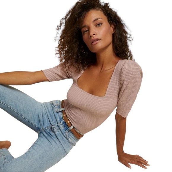 Nation LTD Zandra Smocked Party Tee in Touch Of Pink Puff Sleeves Size M - Picture 1 of 13